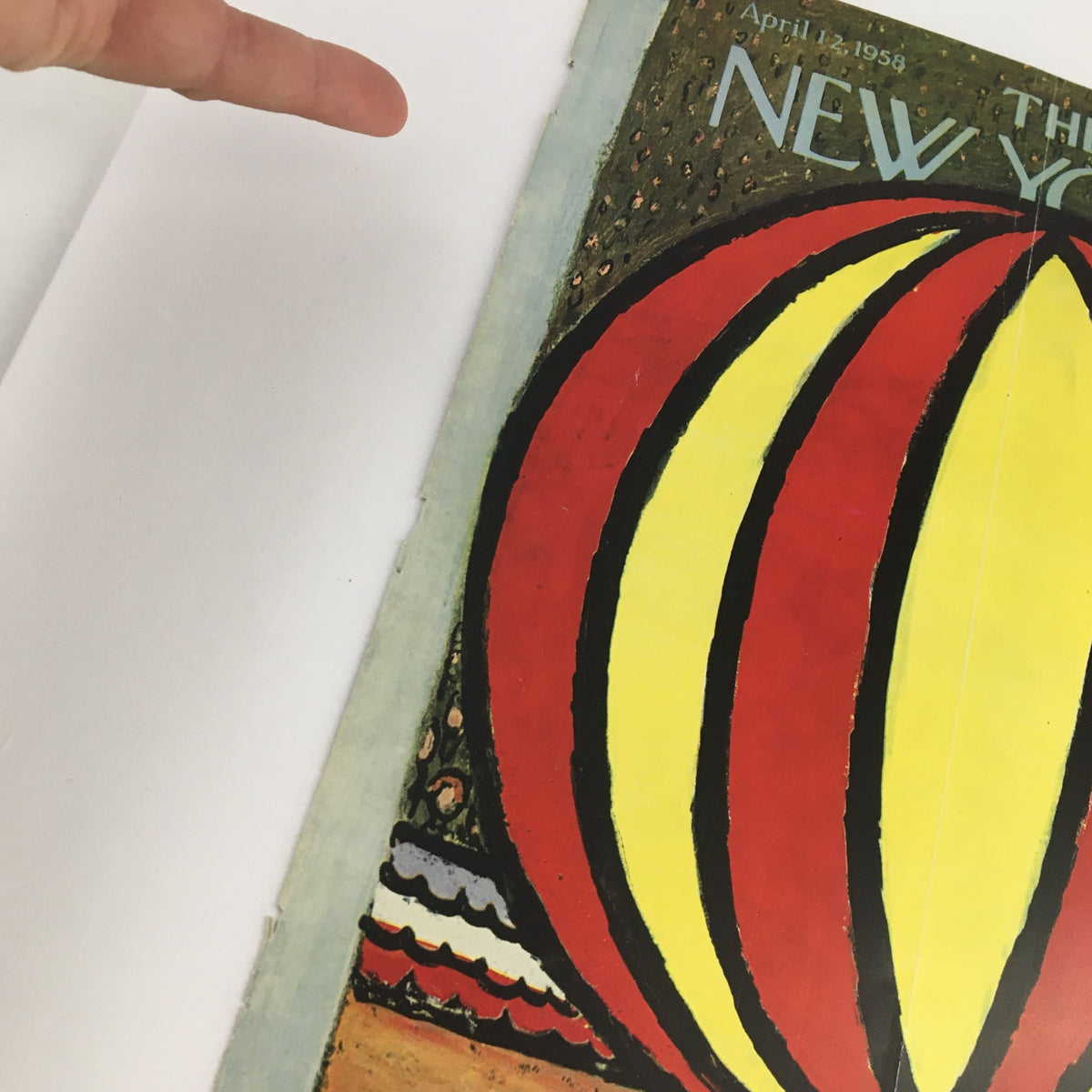 The New Yorker April 12 1958 Full Cover Theme by Abe Birnbaum showcasing a colorful balloon design with a vintage aesthetic.