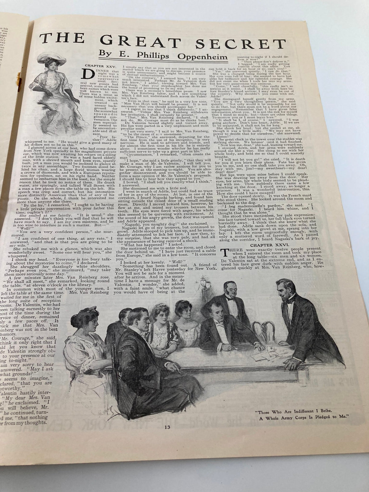 Page from Vintage The Sunday Magazine November 25 1906 featuring 'The Great Secret' by E. Phillips Oppenheim, highlighting classic storytelling of the era.