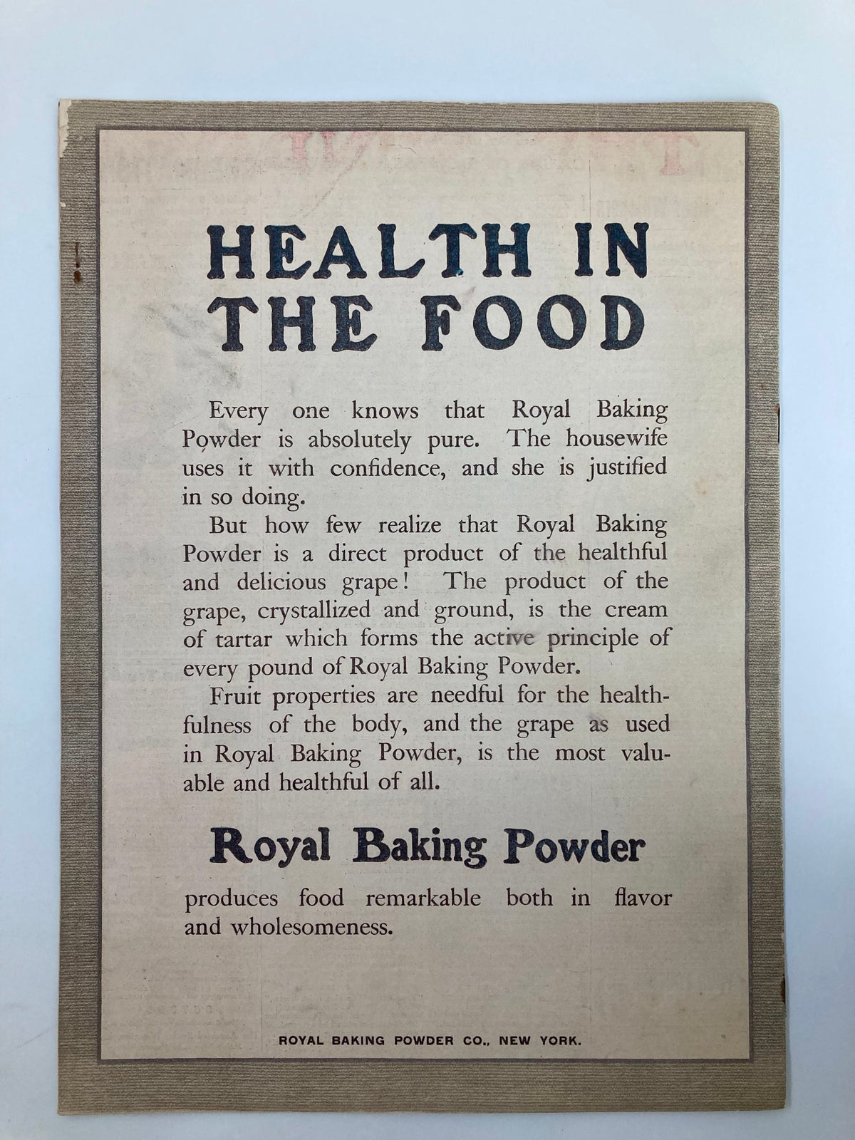 Vintage advertisement for Royal Baking Powder found in VTG The Sunday Magazine May 14 1905, emphasizing health benefits and product information.