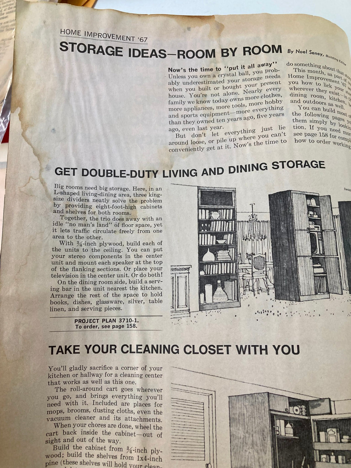 Page from VTG Better Homes and Gardens Magazine October 1967 showcasing storage ideas for home improvement with detailed text and diagrams.