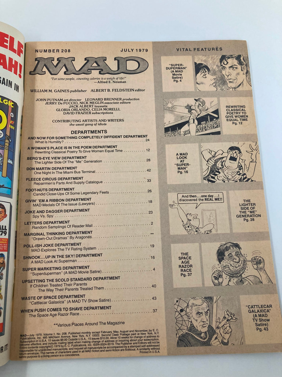 Mad Magazine July 1979 No. 208 Superman and Alfred Fine FN 6.0 No Label