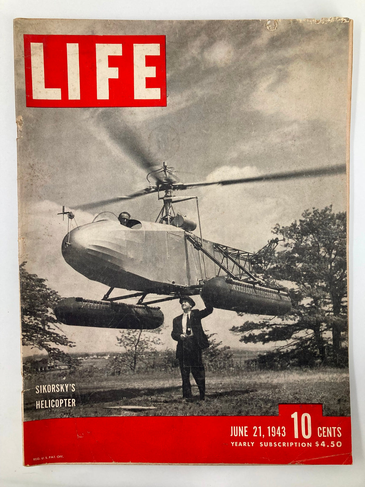 Cover of VTG Life Magazine June 21 1943 featuring Sikorsky Aircraft Helicopter, highlighting mid-20th century aviation innovations