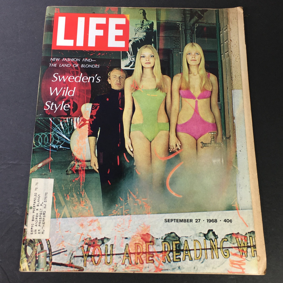 Cover of VTG Life Magazine from September 27, 1968, titled 'The Land of Blondes - Sweden's Wild Style', featuring two models in vibrant swimwear, showcasing bold fashion trends of the late 1960s.
