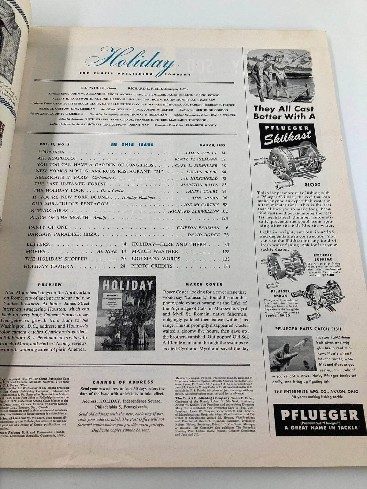 Vintage Holiday Magazine March 1952 Lake of the Pilgrimage of Cats No Label