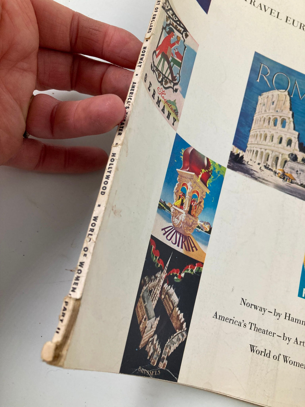 Side view of VTG Holiday Magazine January 1955 revealing travel destinations including Germany and Austria.