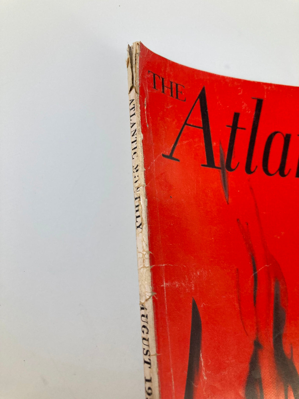 Spine view of VTG The Atlantic Magazine August 1959 showing wear and vintage charm on the cover.