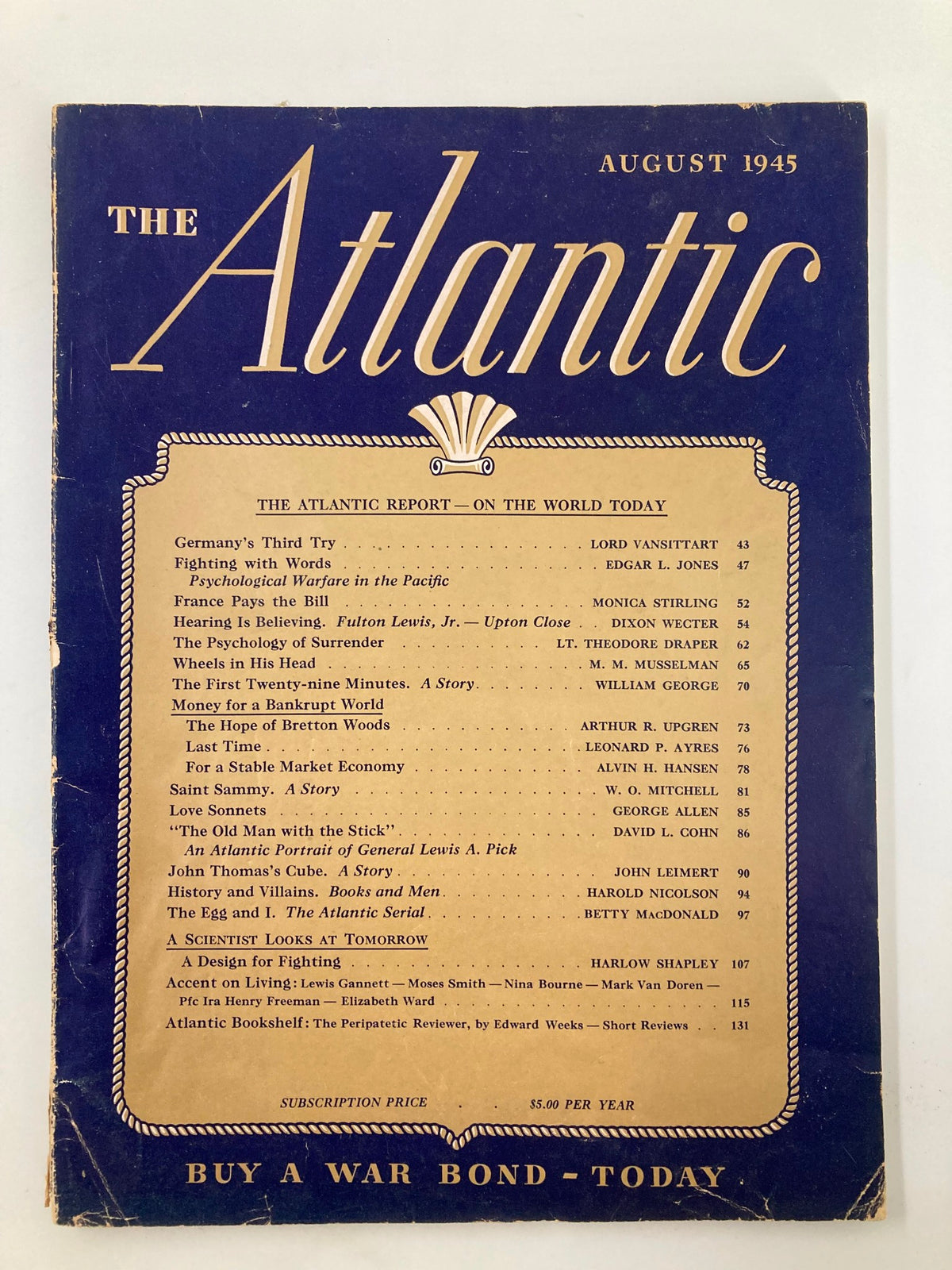 Vintage The Atlantic Magazine August 1945 Report on the World Today No Label
