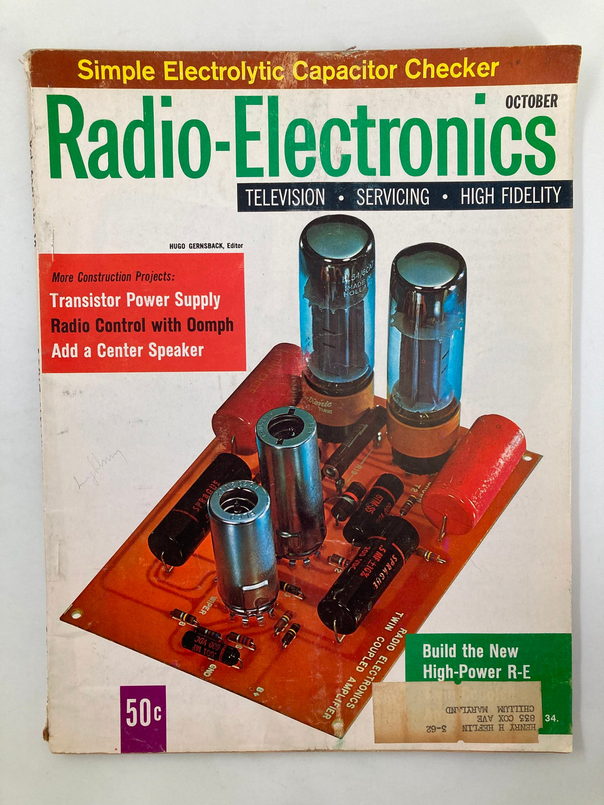 Cover of VTG Radio-Electronics Magazine, October 1960, featuring radio control technology and electronic components, priced at 50 cents.