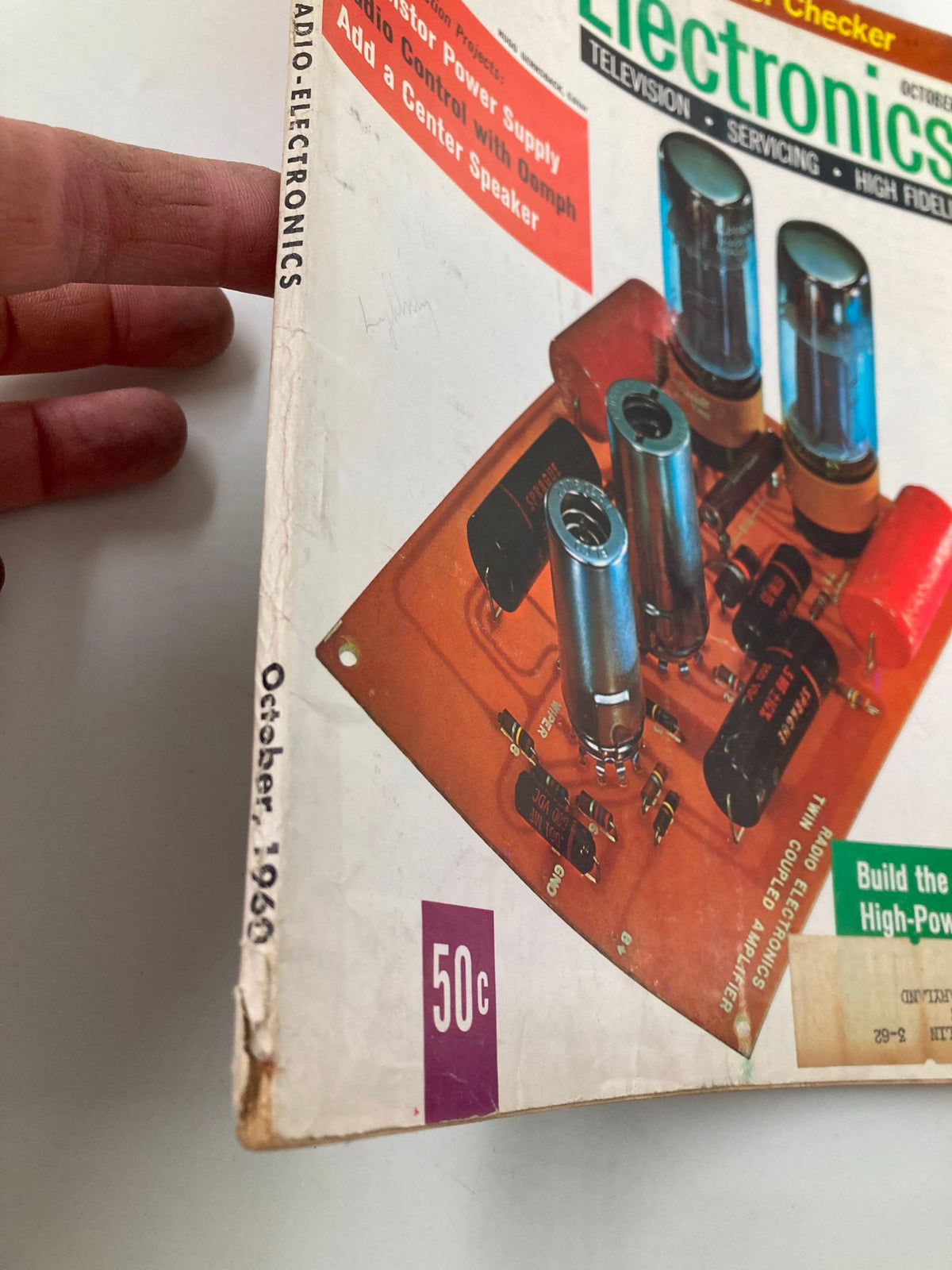 Side view of VTG Radio-Electronics Magazine from October 1960, showcasing the title and publication date.