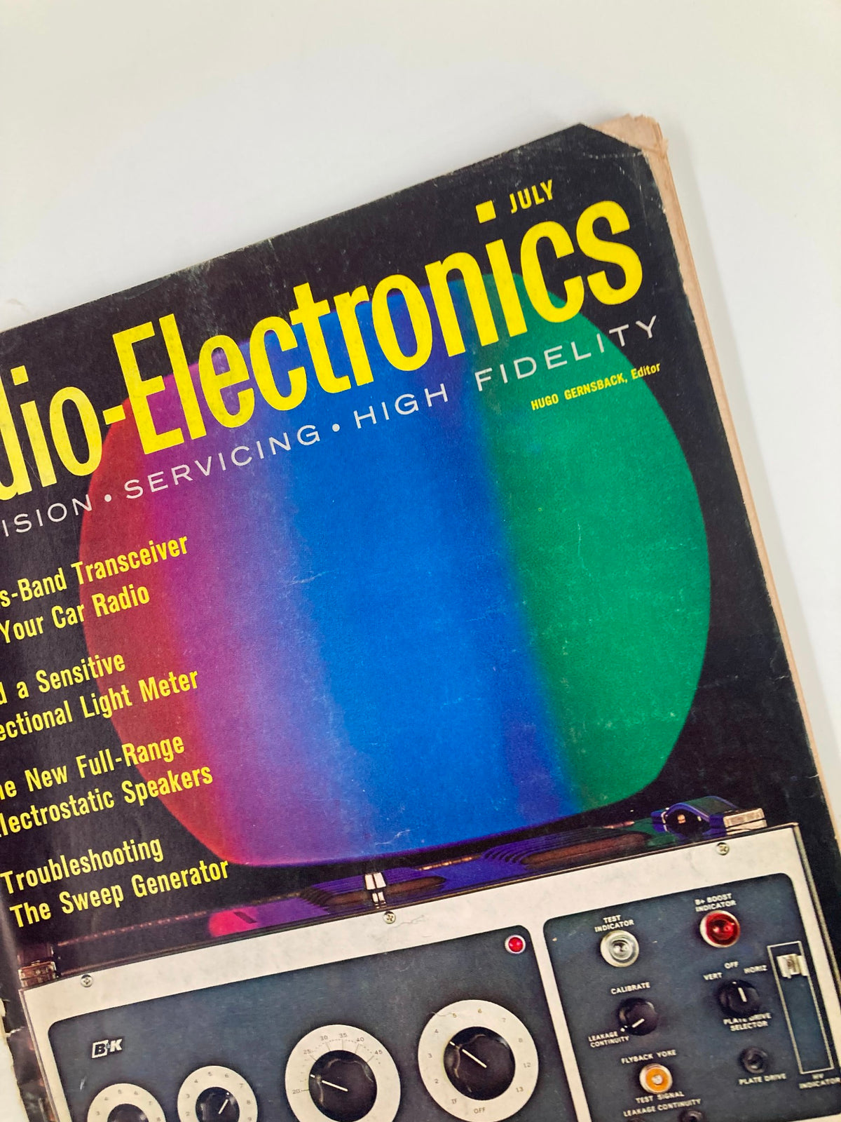 Another angle of the VTG Radio-Electronics Magazine July 1961 cover, illustrating the Model 1076 Television Analyst with a colorful background and prominent titles.