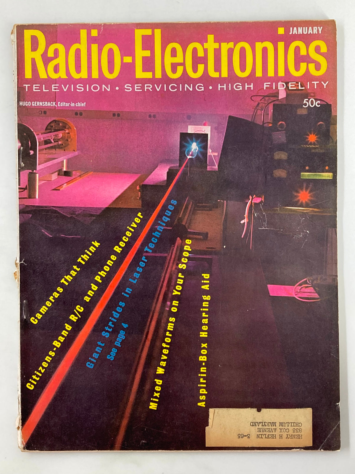 Cover of VTG Radio-Electronics Magazine January 1963 featuring the topic 'Mixed Waveforms on Your Scope' with vibrant retro design and notable electronic themes.