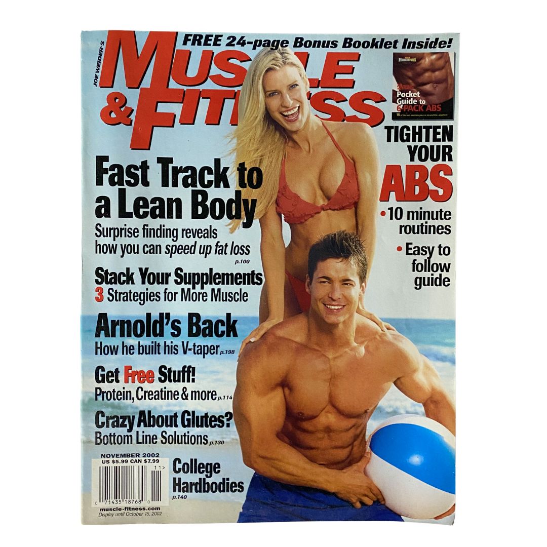 Cover of Muscle & Fitness Magazine November 2002 featuring John Kessler and Lisa Ray with a focus on fitness and health topics, including advice on body transformation and workout tips.