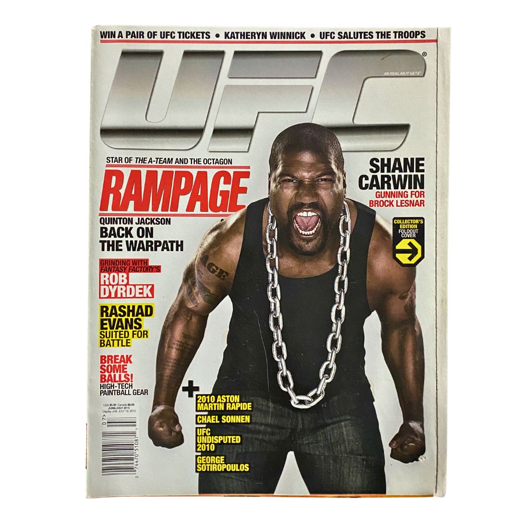 Cover of UFC Magazine June/July 2010 No. 5 featuring Quinton "Rampage" Jackson, showcasing an intense image of him with a chain necklace, emphasizing his dynamic persona in the MMA world.