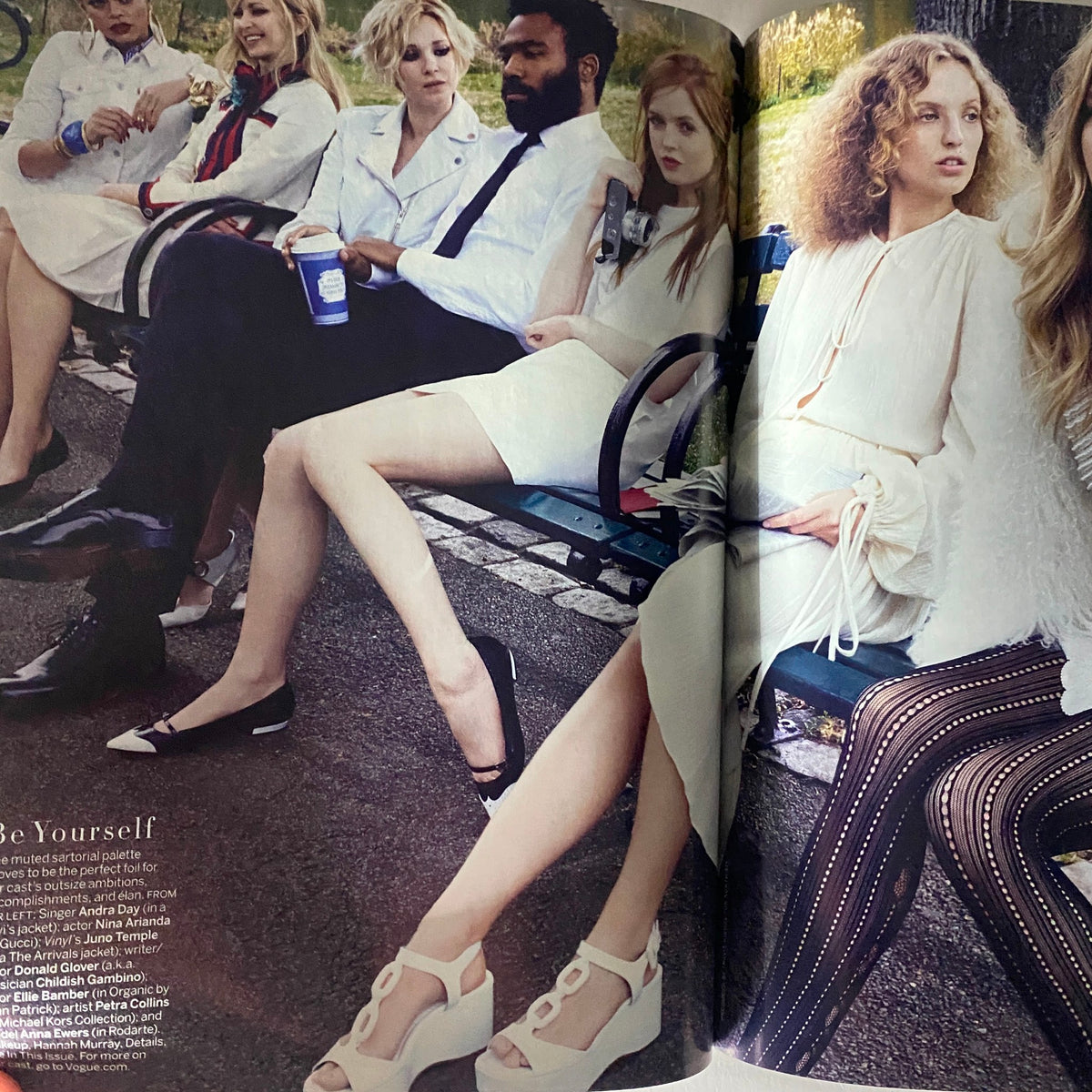 Fashion spread in Vogue US Magazine January 2016 featuring models in stylish outfits promoting self-expression and contemporary fashion.