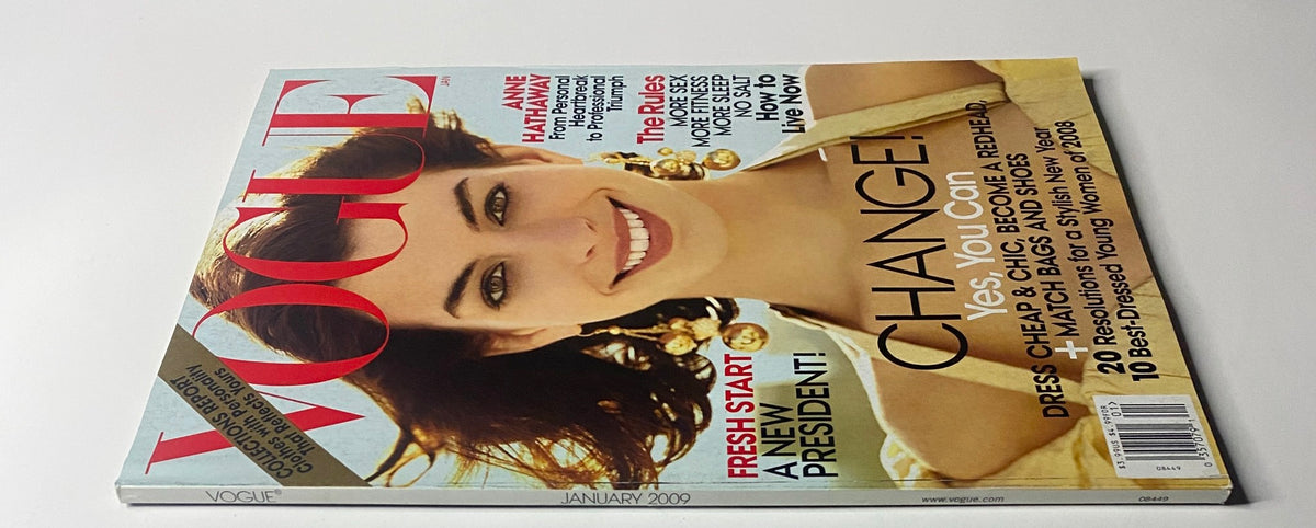 Another angle of Vogue Magazine January 2009 showcasing Anne Hathaway's cover with the theme of change and new beginnings, emphasizing smart fashion choices and resolutions for the New Year.
