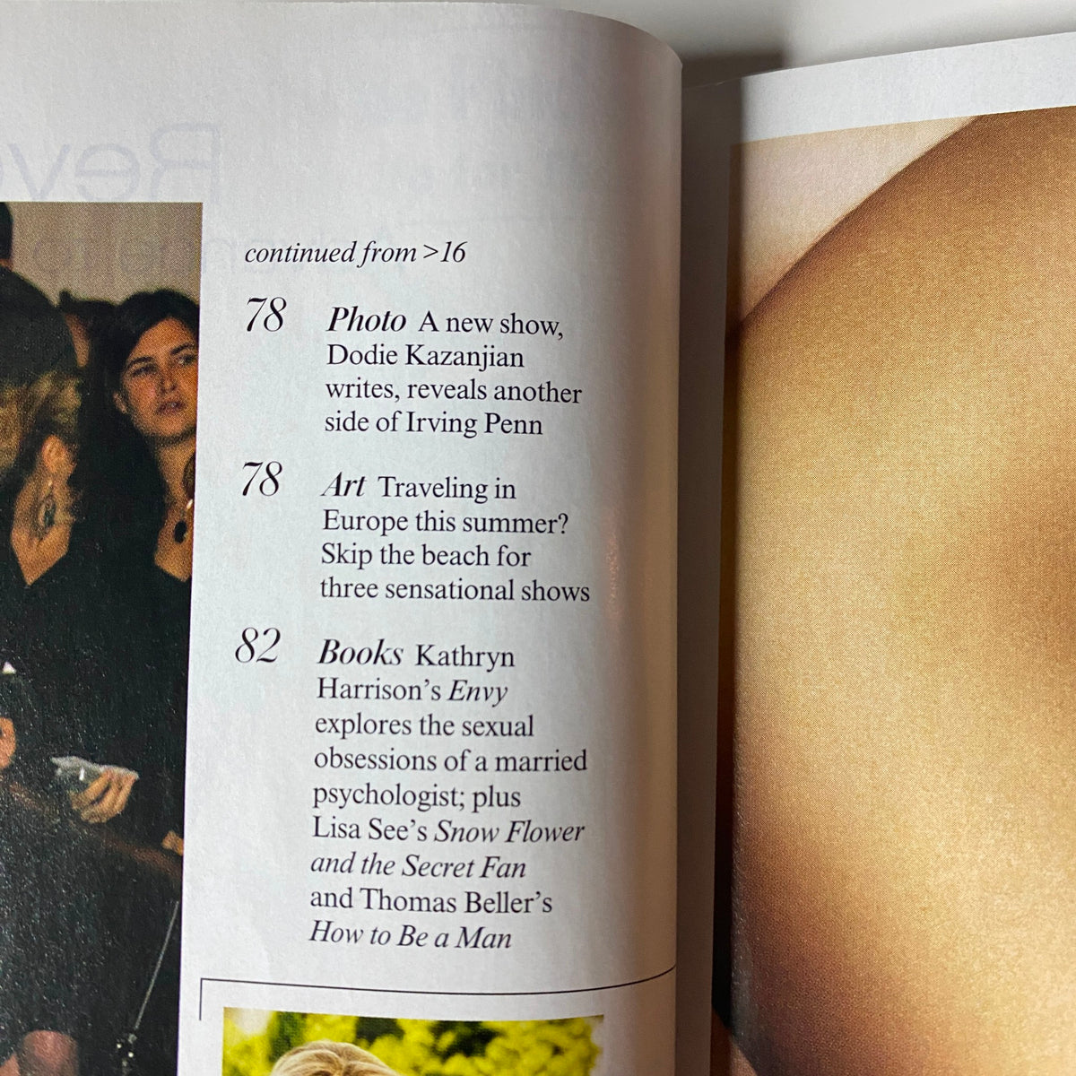 Vogue Magazine July 2005 page featuring insights on photography, art, and books, with references to notable works including Kathryn Harrison's 'Envy'.