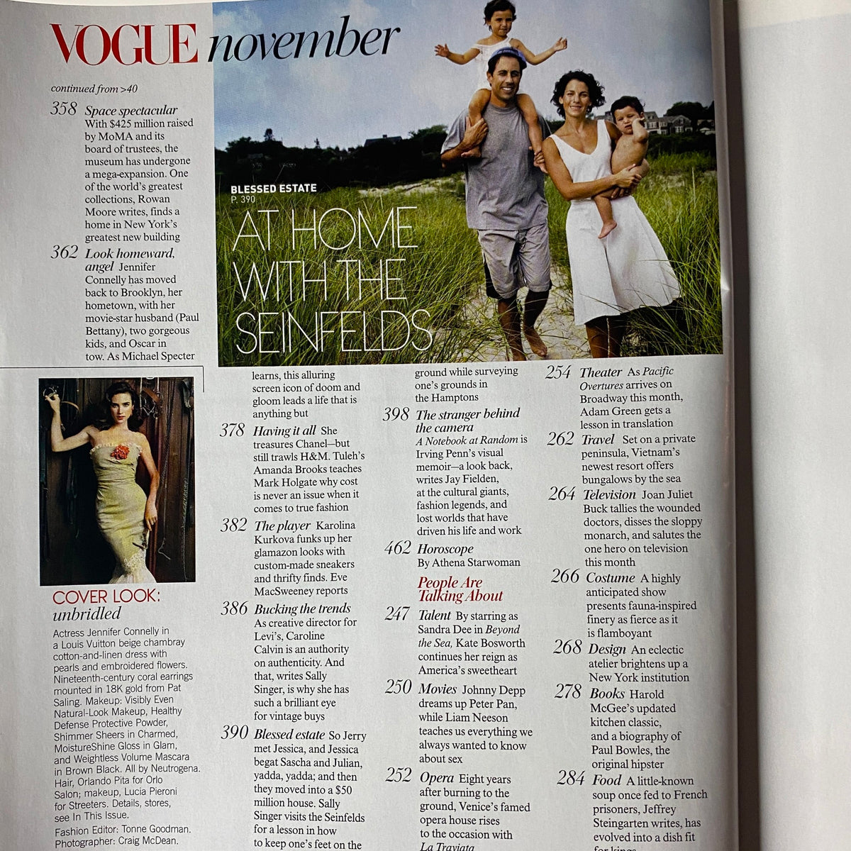 Another interior page of Vogue Magazine November 2004, presenting a feature titled 'At Home with the Seinfelds' along with related articles.