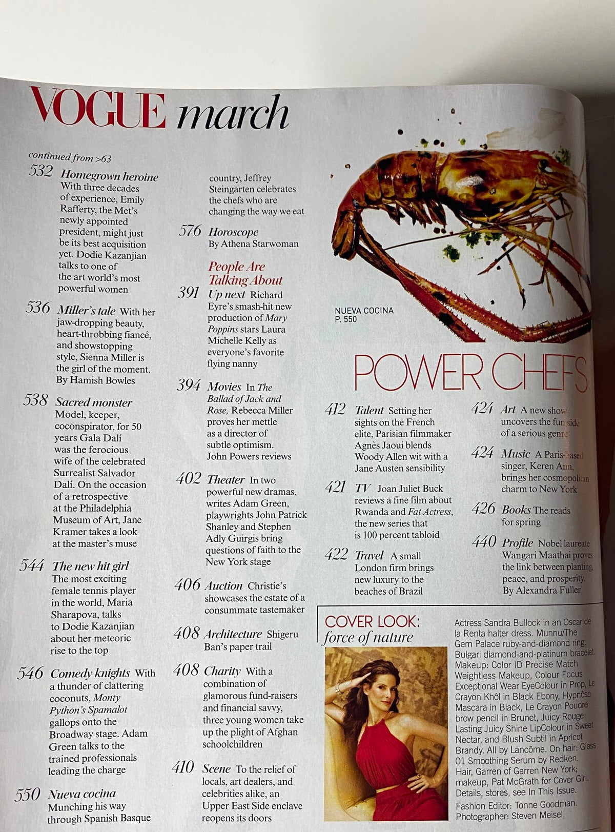 Vogue Magazine March 2005 presenting Power Chefs with culinary insights and vibrant illustrations, celebrating the intersection of fashion and food.
