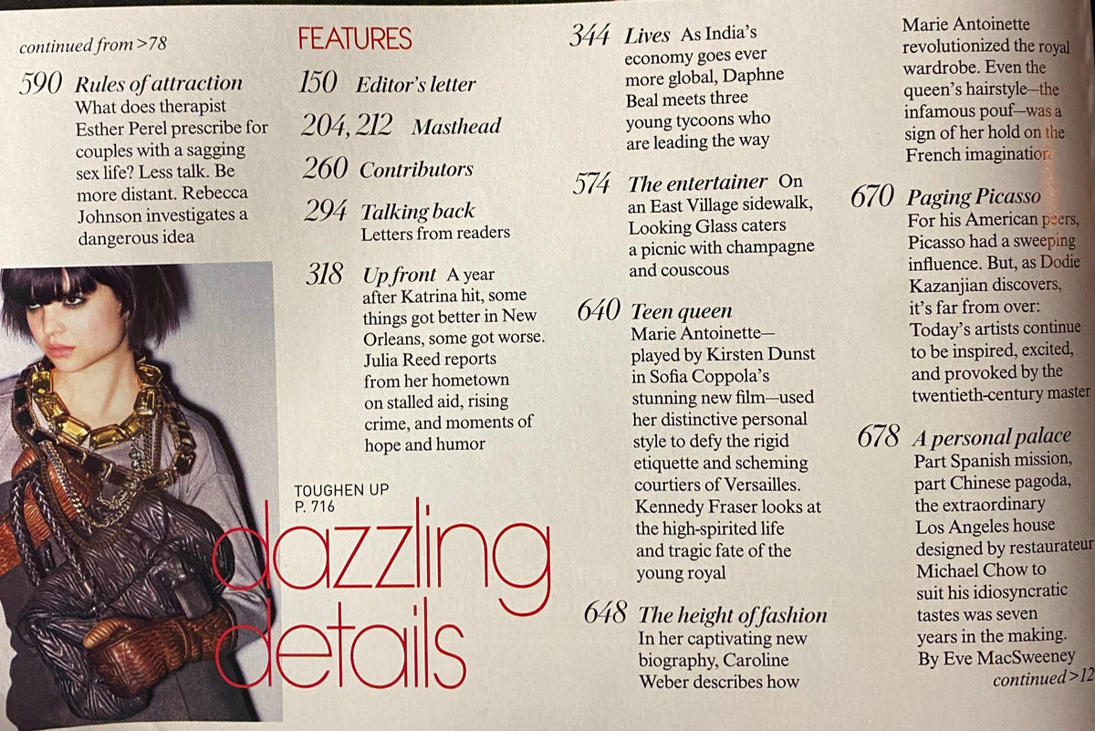 Page from Vogue Magazine September 2006 discussing features like 'Teen Queen', highlighting Kirsten Dunst's portrayal and fashion commentary.