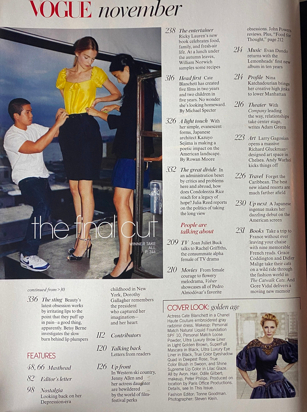 Vogue Magazine November 2006 showcasing an exclusive behind-the-scenes feature titled 'The Final Cut' with a model being styled for a photoshoot.