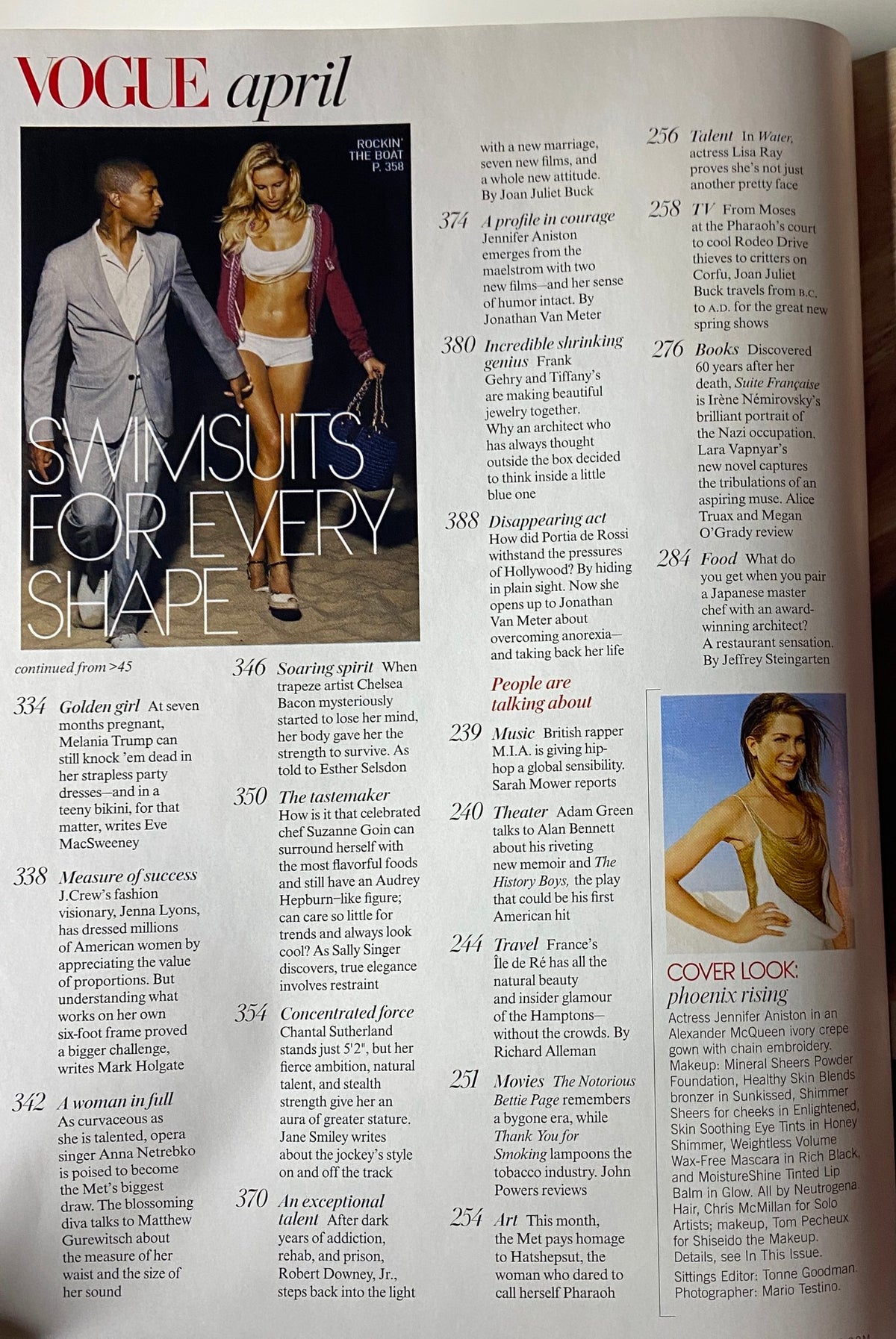 Another inside page of Vogue Magazine April 2006, displaying 'Swimsuits for Every Shape', with models showcasing diverse swimwear options.
