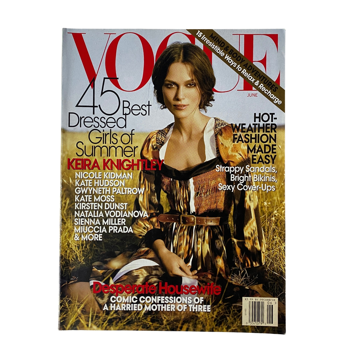 Vogue Magazine June 2007 featuring Keira Knightley on the cover, showcasing summer fashion trends with a focus on effortless style and elegance. Very good condition, no label.