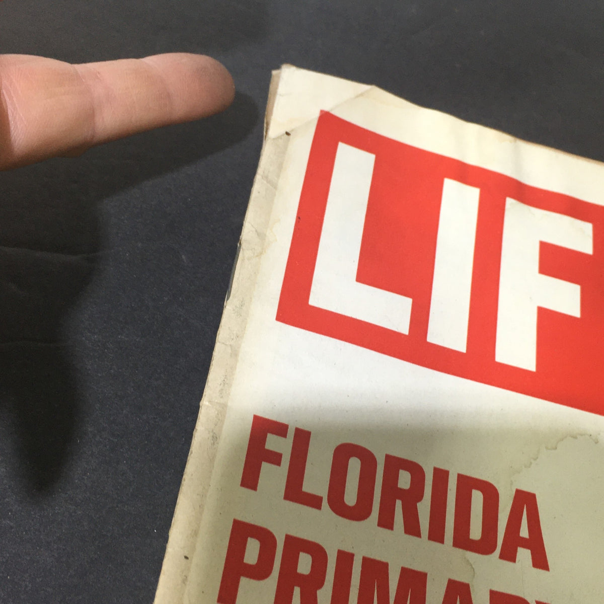 Close-up of the vintage Life Magazine cover from March 10, 1972, highlighting the Florida Primary with the iconic red LIFE logo.