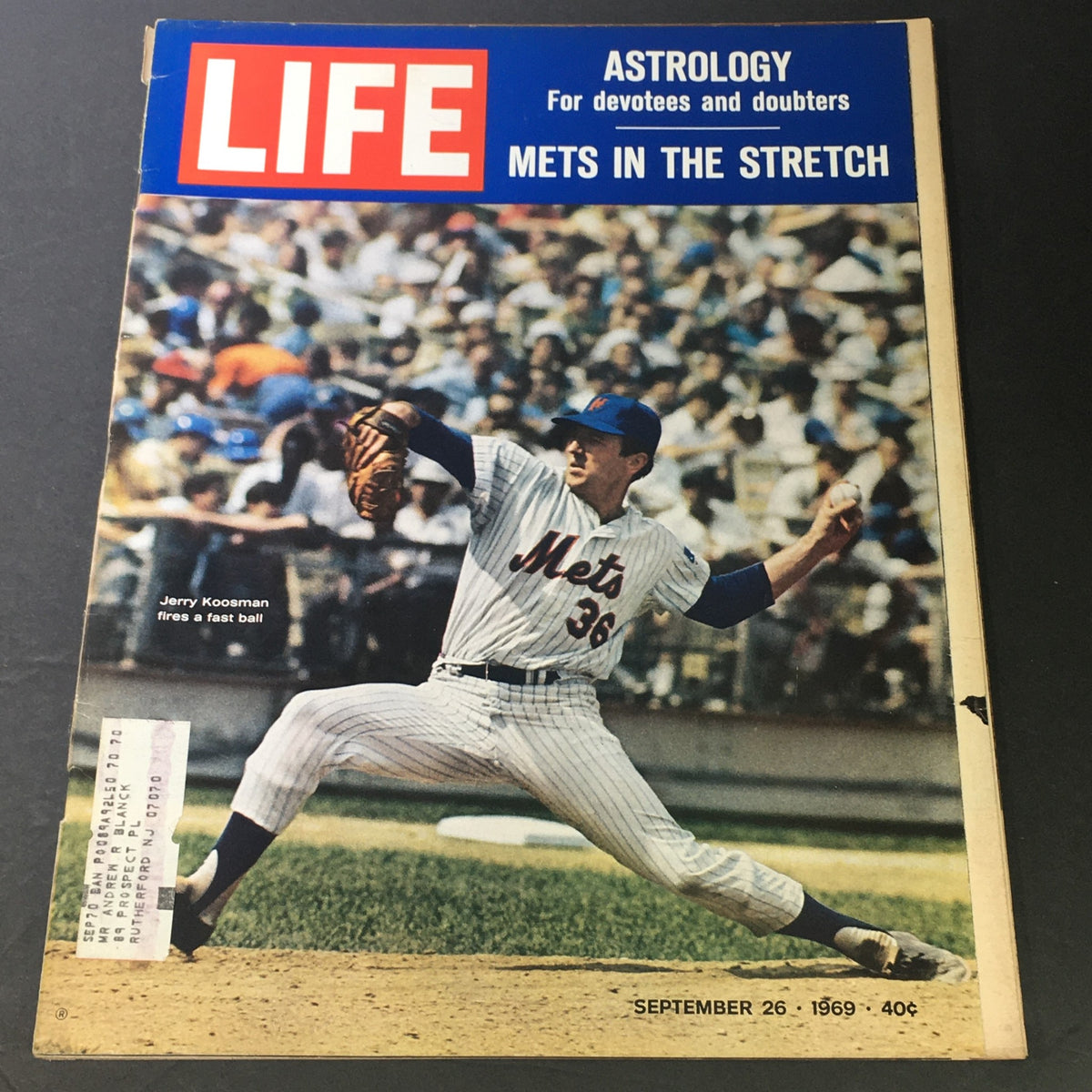 Cover of Life Magazine from September 26, 1969, featuring Jerry Koosman of the New York Mets during their playoff stretch