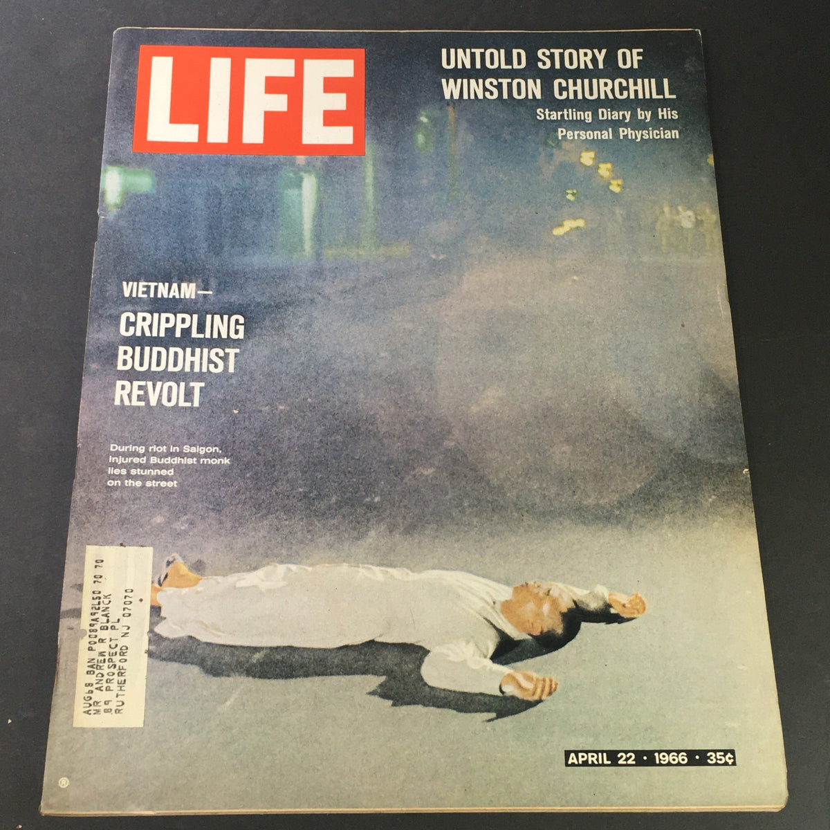 VTG Life Magazine cover from April 22, 1966, featuring the untold story of Winston Churchill, including an article on the Buddhist revolt in Vietnam.