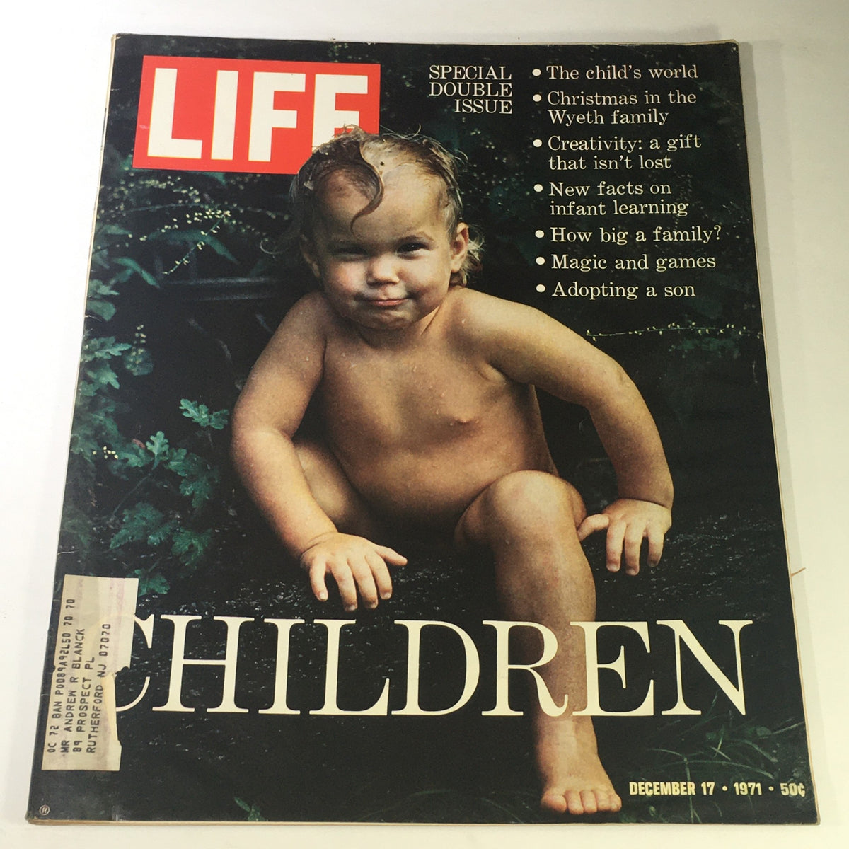 Cover of Life Magazine December 17, 1971 - Special Issue on Children / Adopting A Son featuring a smiling baby sitting among greenery.