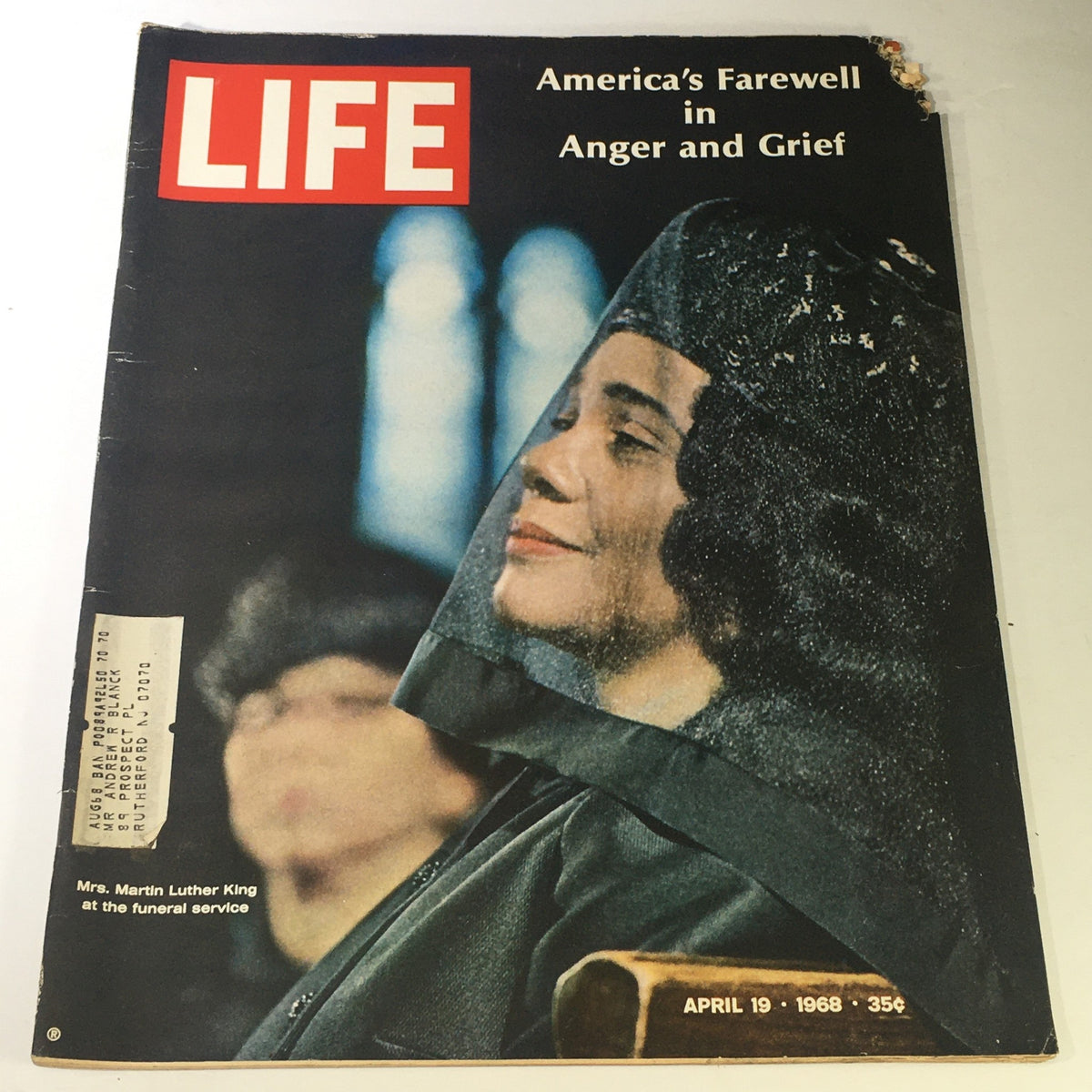 Cover of VTG Life Magazine April 19 1968 titled 'America's Farewell in Anger & Grief', featuring a woman in mourning attire during a solemn moment.