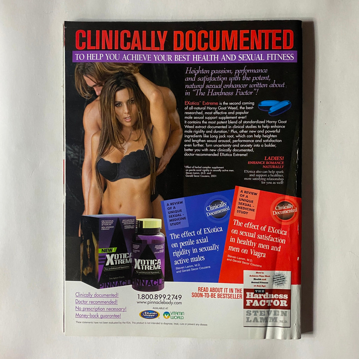 Back cover of Fitness RX Magazine November 2005 highlighting health and sexual fitness products, featuring testimonials and marketing for supplements like Exotic and The Hardness Factor.