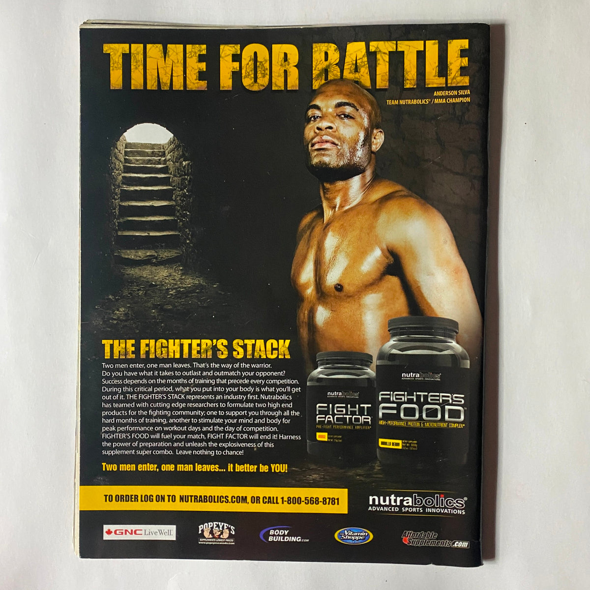 Back cover of Real Fighter Magazine 2009 No. 25, featuring Anderson Silva promoting sports supplements, highlighting the connection between fitness and mixed martial arts.