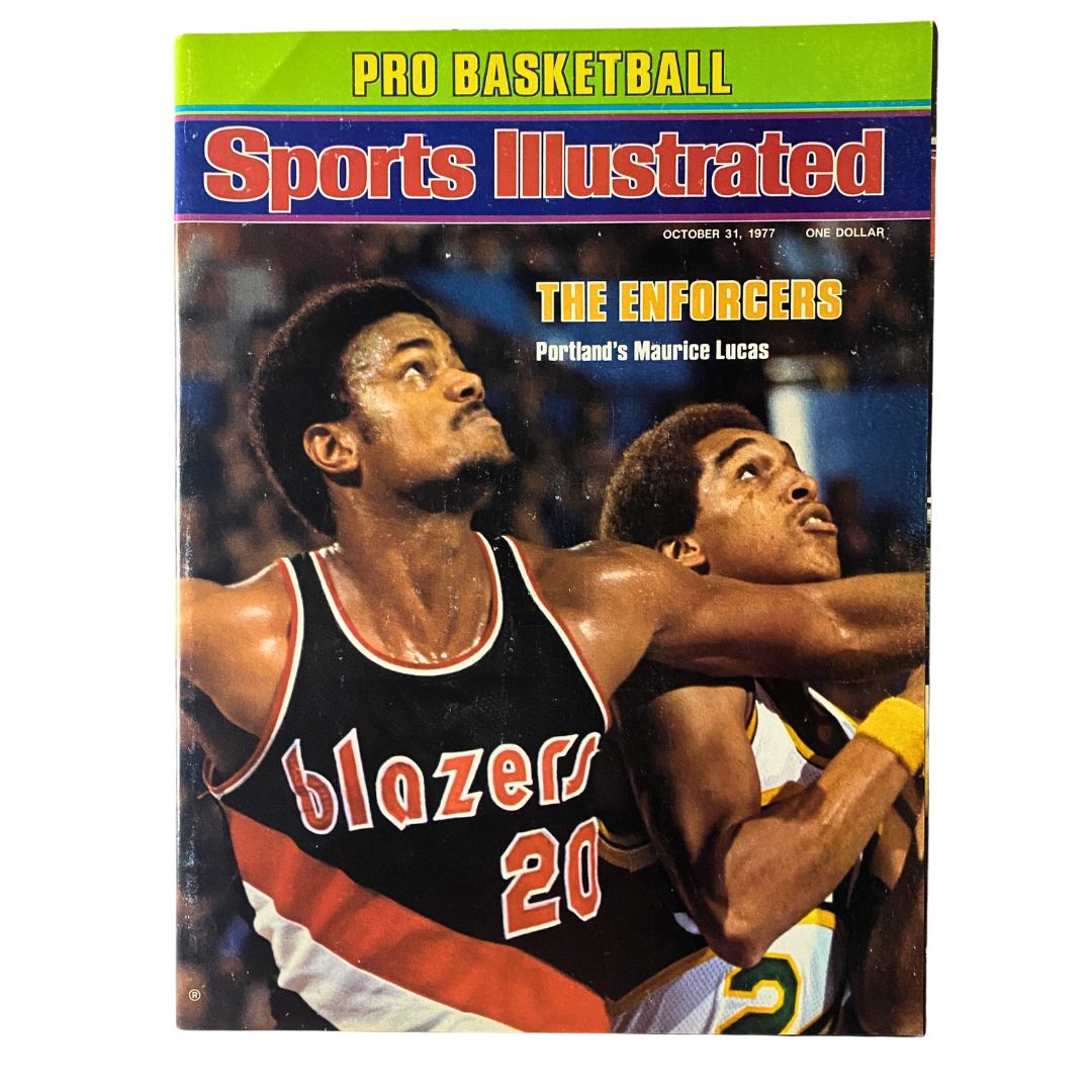 VTG Sports Illustrated Magazine October 31 1977 featuring Maurice Lucas on the cover, showcasing basketball action from the 1970s.