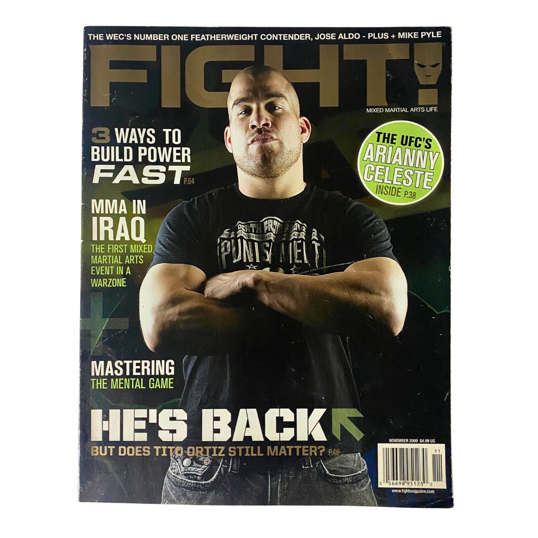 Cover of Fight! Magazine November 2009 featuring Tito Ortiz, showcasing mixed martial arts culture, strength, and determination.