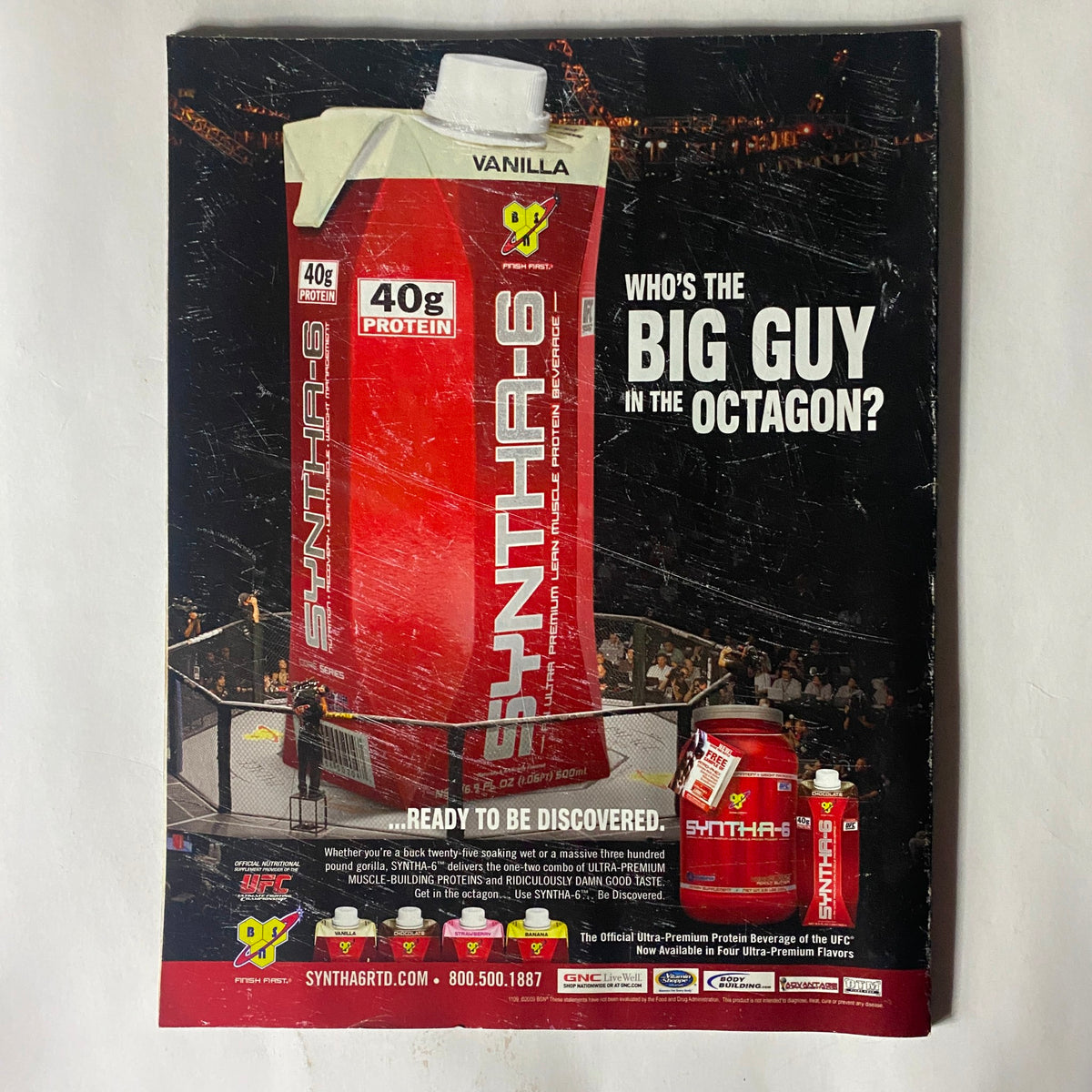 Advertisement page from Fight! Magazine November 2009 promoting SYNTHA-6 protein supplement, focused on fitness and bodybuilding within the MMA community.