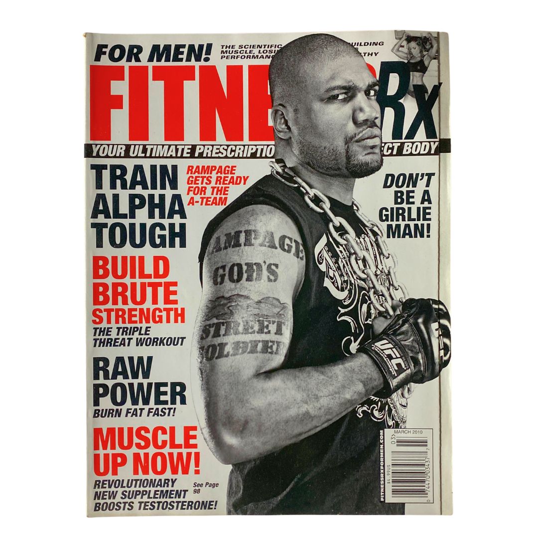 Fitness RX Magazine March 2010 cover featuring an athlete promoting the theme 'Build Brute Strength The Triple Workout.'