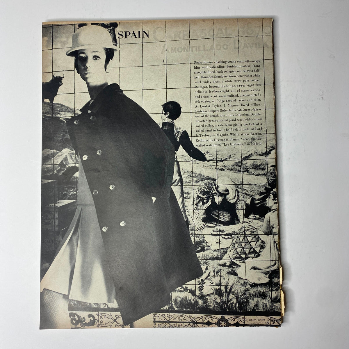 Vogue Magazine April 1, 1966 Brigitte Bauer Cover - A striking fashion photograph featuring a model in a black coat and white hat against a vintage mural backdrop, showcasing the cultural and sartorial mood of the mid-60s.