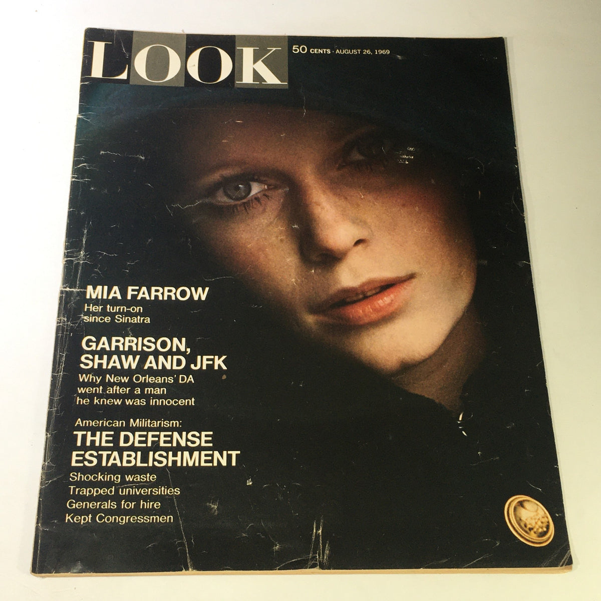 Cover of Look Magazine August 26, 1969 featuring Mia Farrow, iconic actress and model, highlighting her allure and presence, along with the magazine's title and relevant articles.