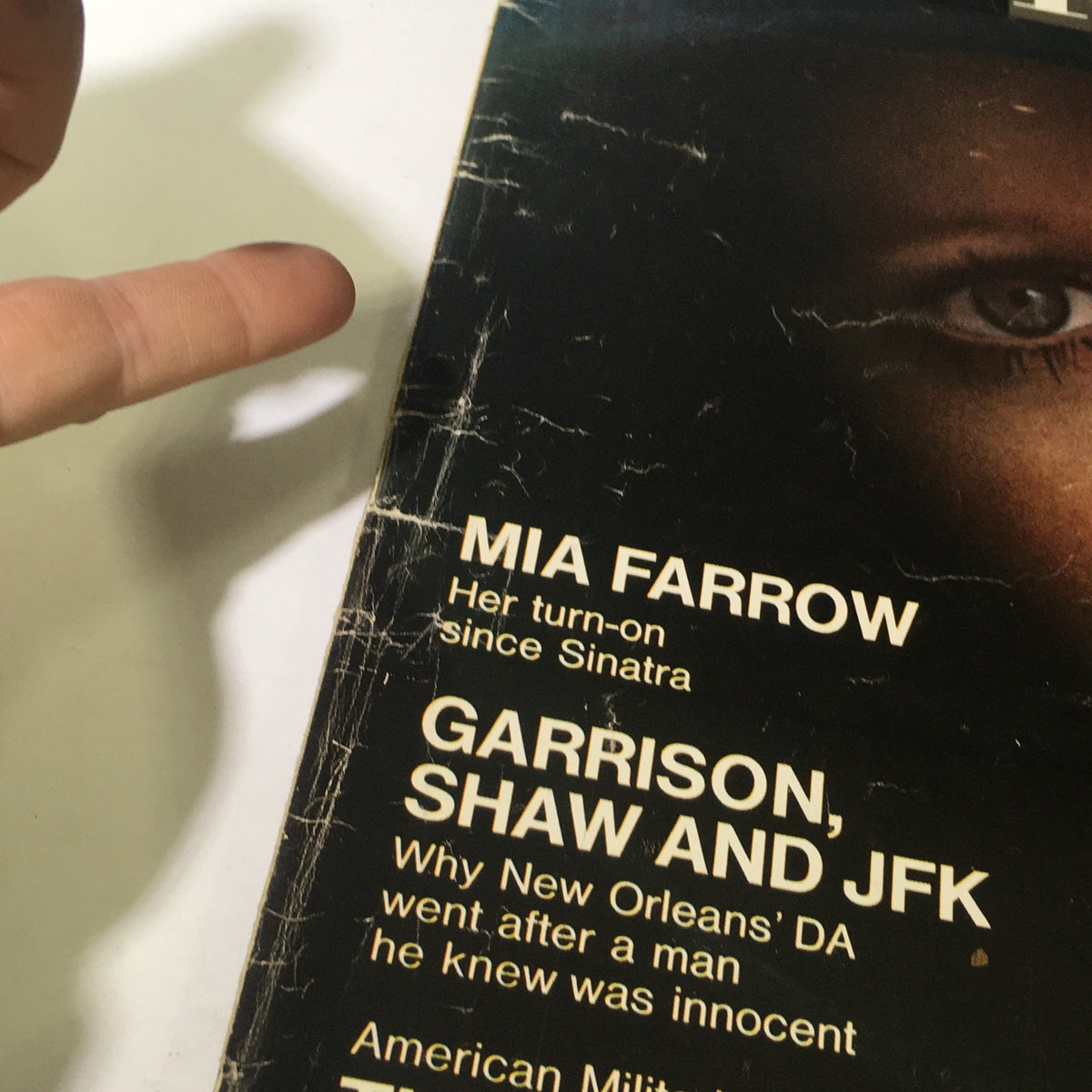 Close-up view of Look Magazine cover from August 26, 1969, emphasizing Mia Farrow's name and related articles, showcasing the vibrant graphics of the era.