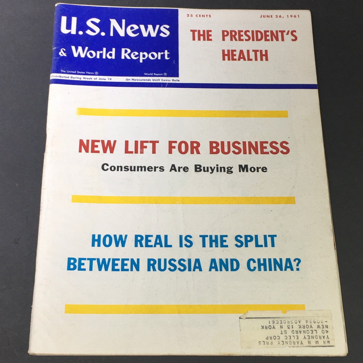 Vintage U.S. News & World Report cover from June 26, 1961, featuring the title 'The President's Health' along with articles on consumer behavior and international relations.