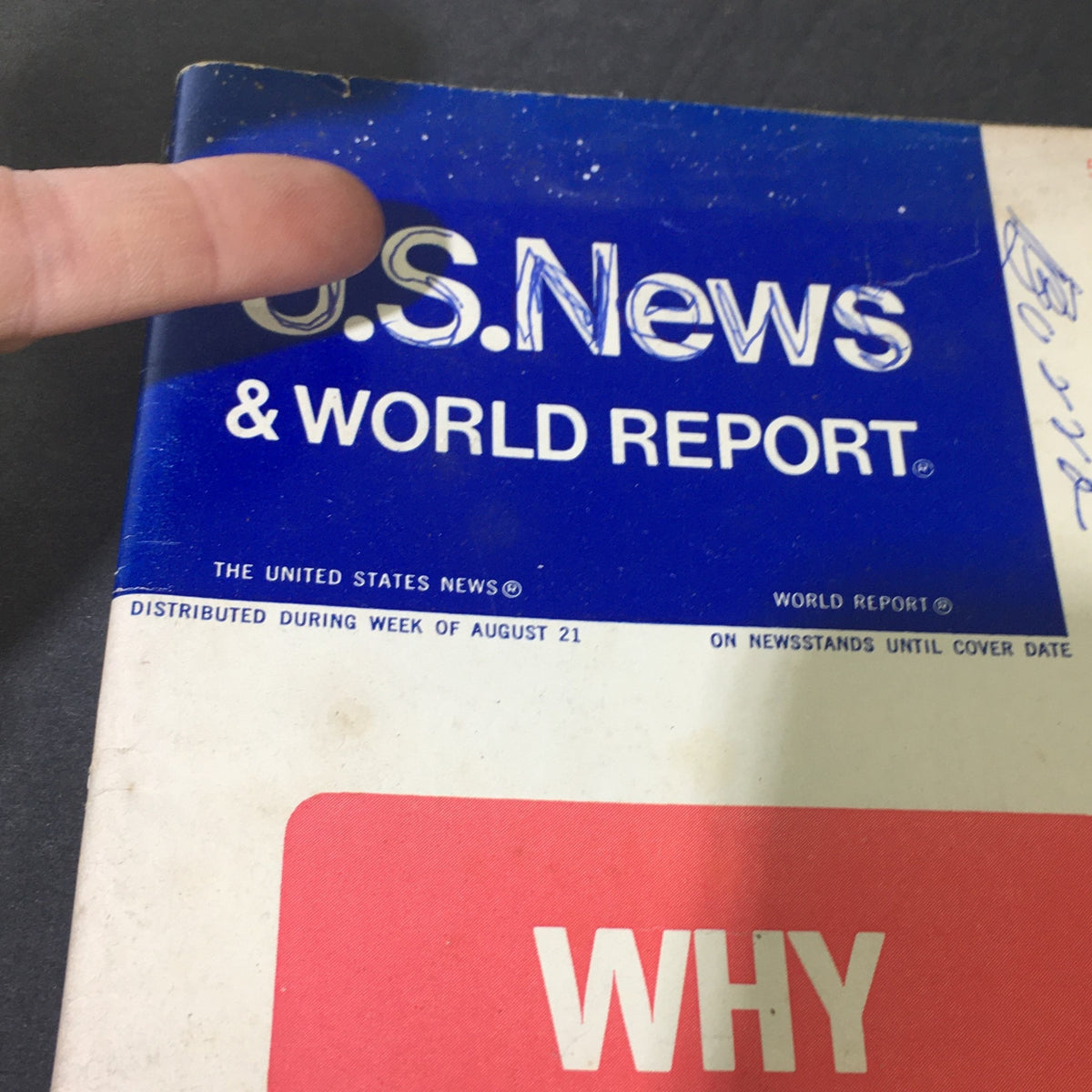 Close-up of the title section of the VTG U.S. News & World Report August 28 1972 showing the publication name and the headline 'Why Russia Needs U.S. Help'.
