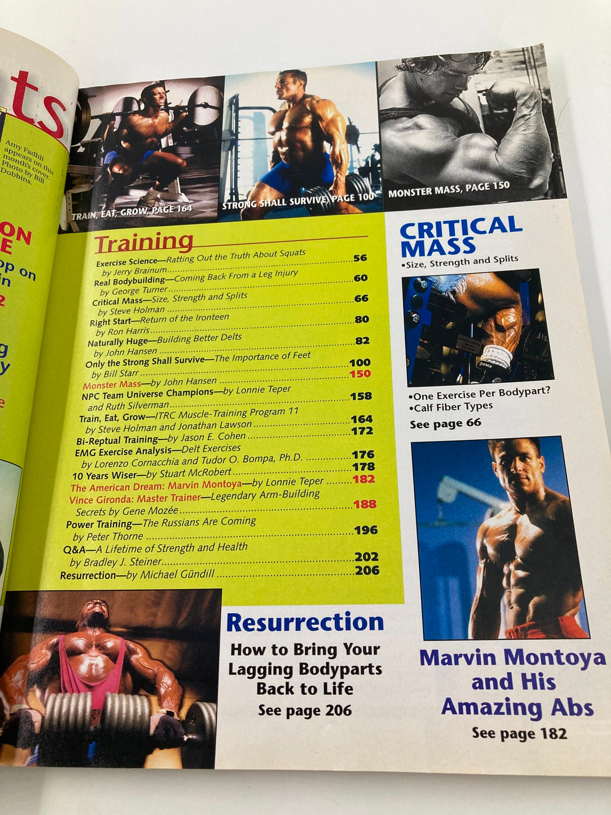 Feature section of Ironman Magazine September 2000 listing articles on bodybuilding training and nutrition, highlighting the importance of fitness knowledge for enthusiasts and athletes.