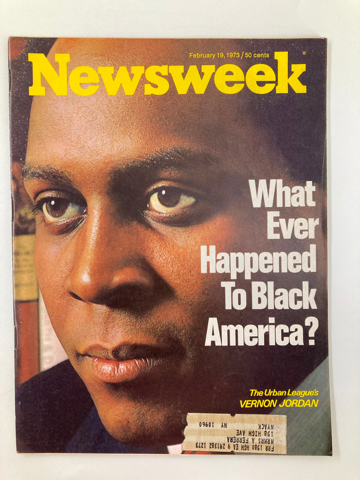 Cover of the vintage Newsweek magazine from February 19, 1973, featuring a prominent image and the title 'What Ever Happened To Black America?' highlighting The Urban League's Vernon Jordan.