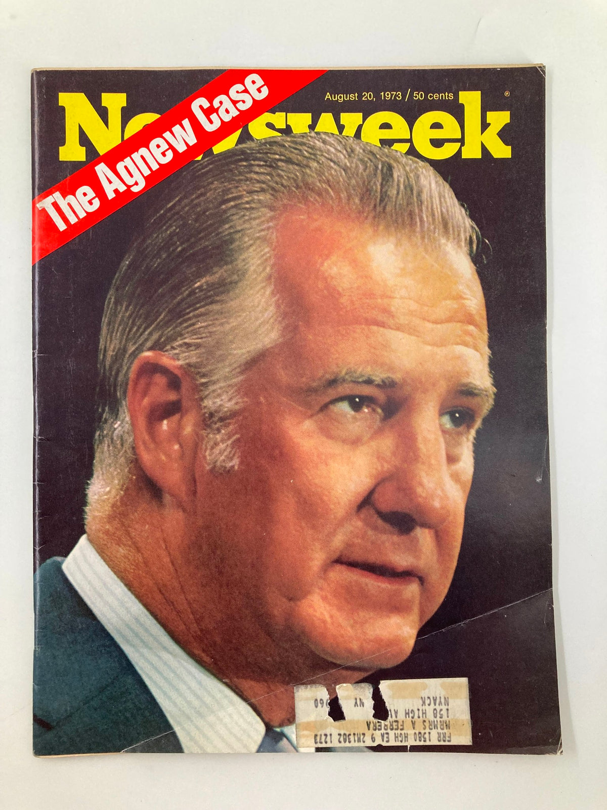 Vintage Newsweek magazine cover from August 20, 1973, featuring the title 'The Agnew Case' and a close-up image of Spiro Agnew, highlighting the political controversy of the era.