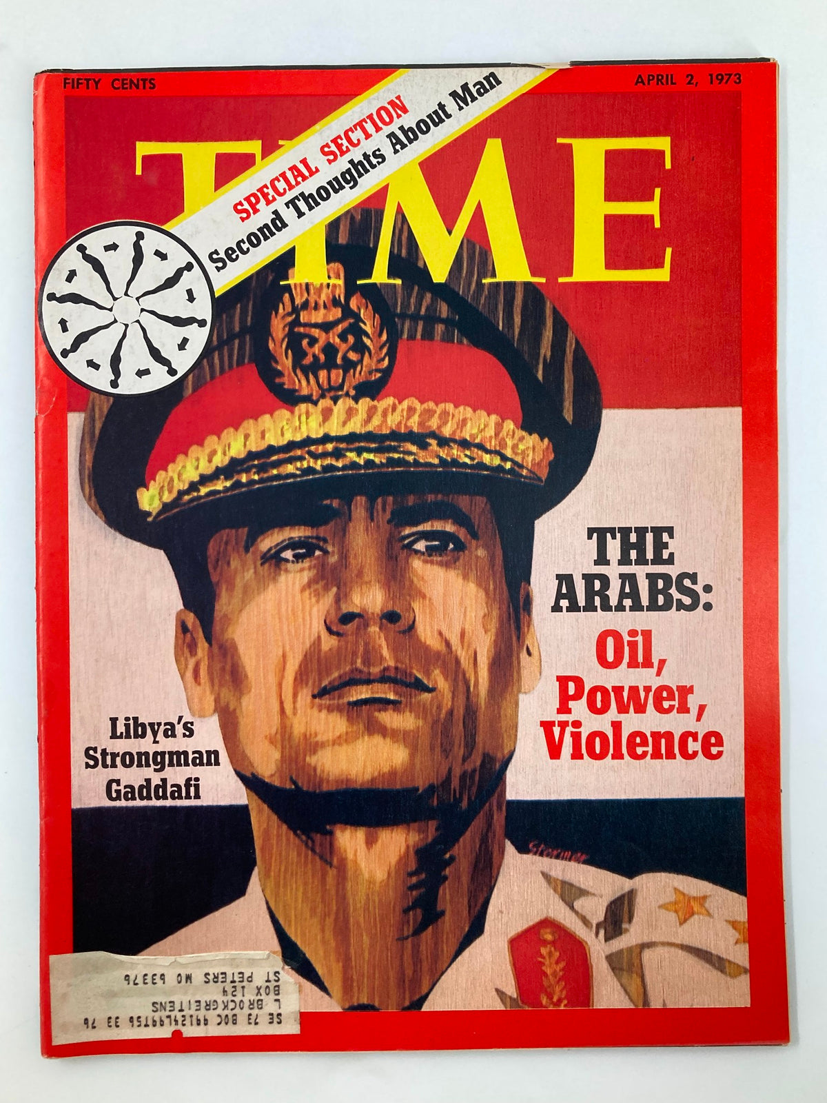 VTG Time Magazine April 2 1973 featuring Libya's strongman Muammar Gaddafi on the cover, with a focus on the themes of oil, power, and violence in Arab politics.