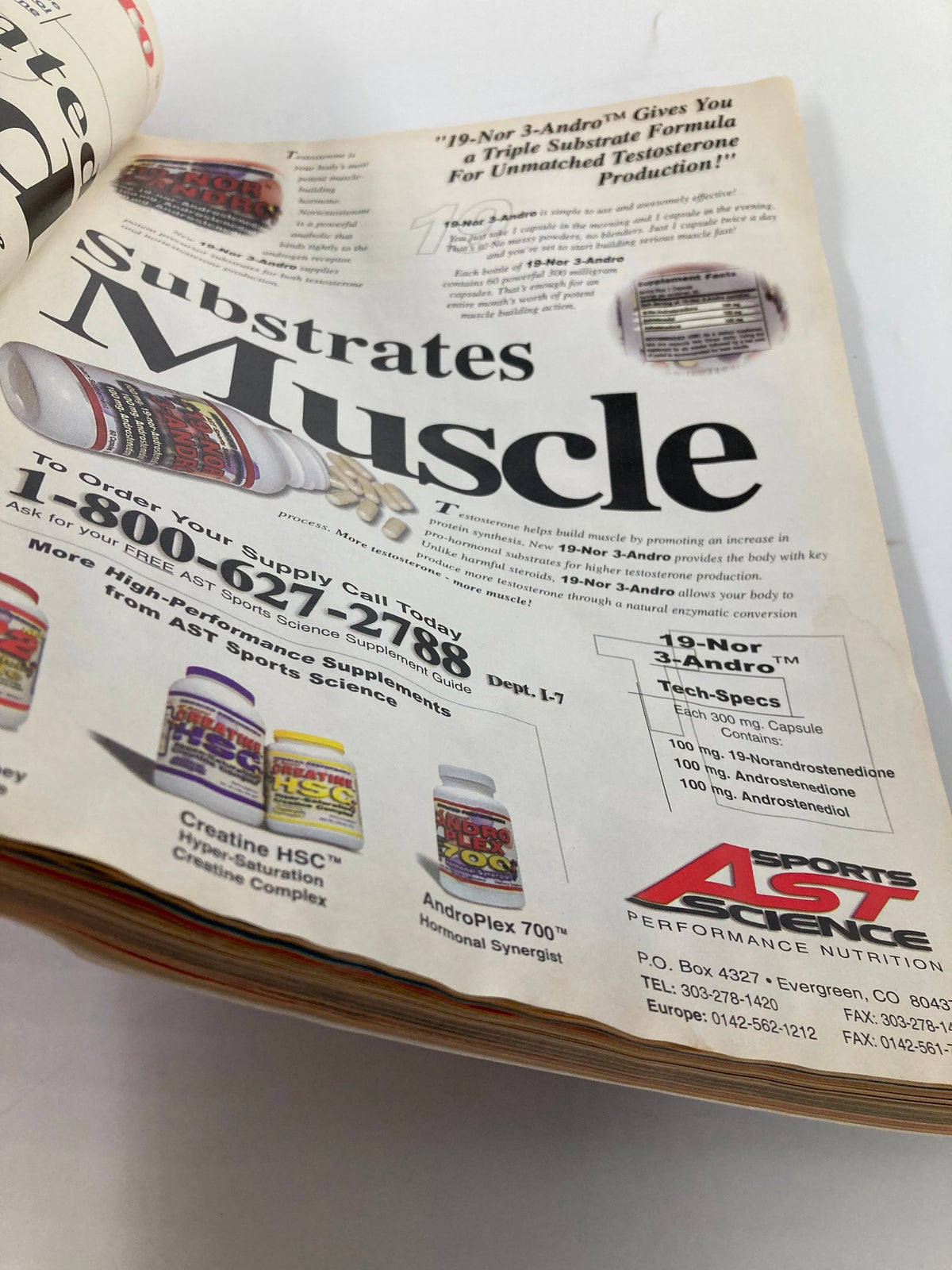Inside spread of Ironman Magazine July 1999 featuring advertisements for muscle-building supplements within the bodybuilding community.
