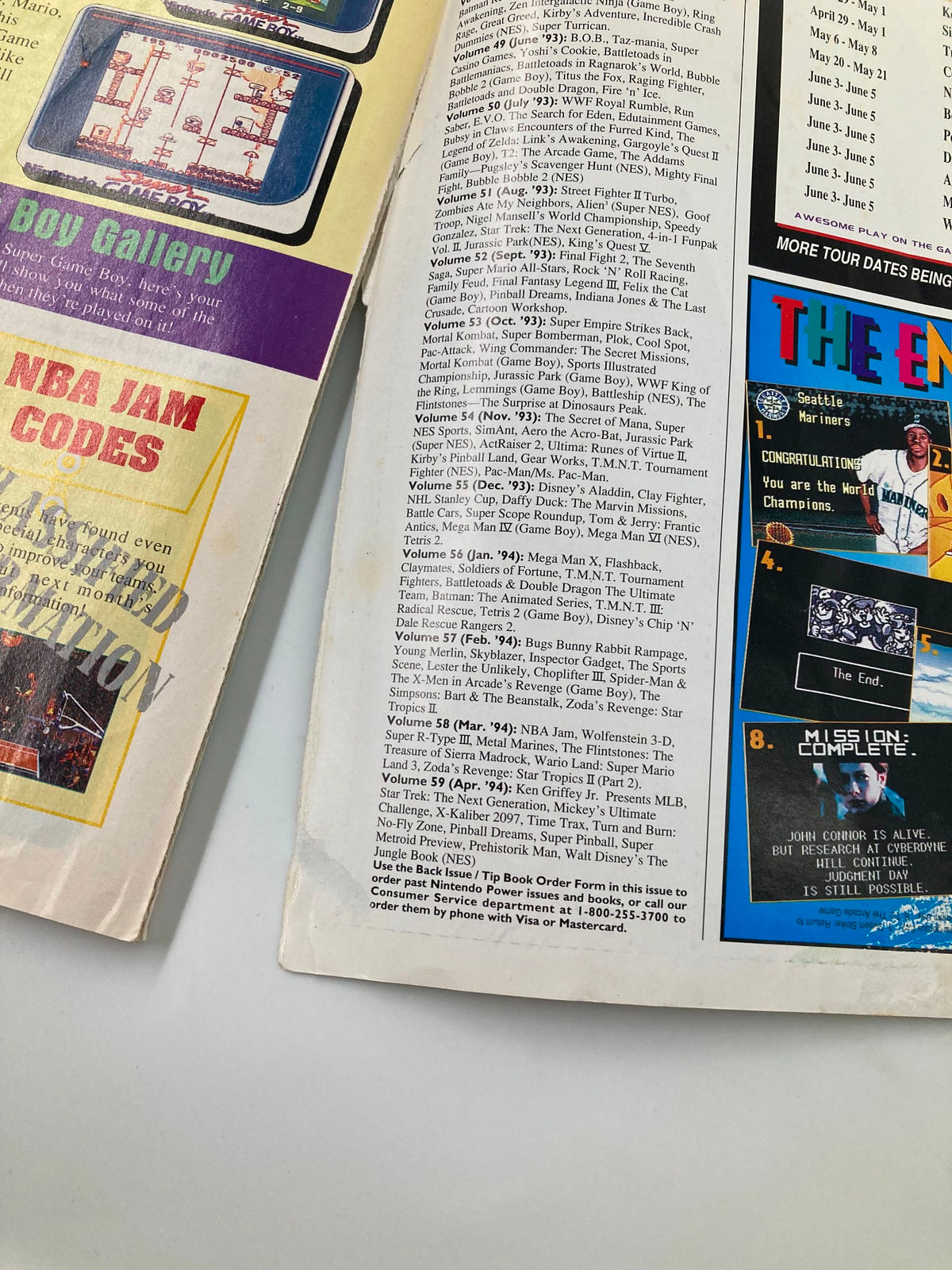 Inside page of Nintendo Power Magazine May 1994 Vol. 60 displaying the 'Boy Gallery' section and previous NBA Jam codes.