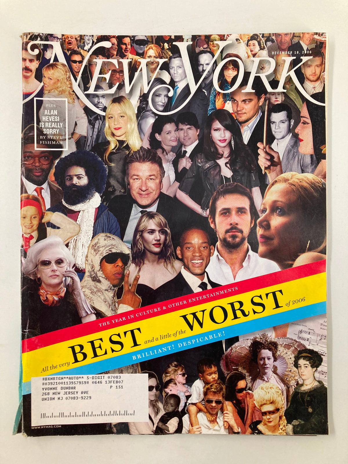 Cover of New York Magazine, December 18, 2006, featuring Will Smith, Leonardo DiCaprio, and other celebrities in a collage, highlighting the Best & Worst of 2006.