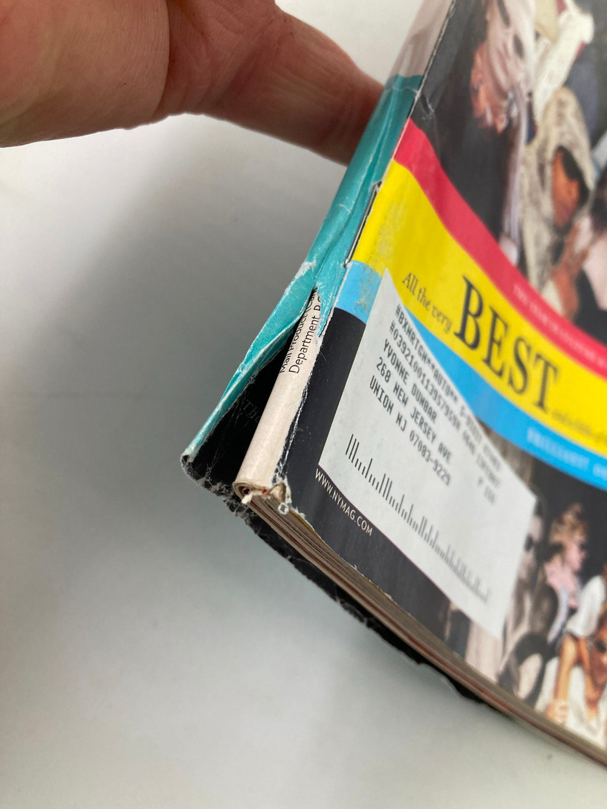 Close-up of the spine of New York Magazine, December 18, 2006, showing slight wear and tear, showcasing its vintage quality.